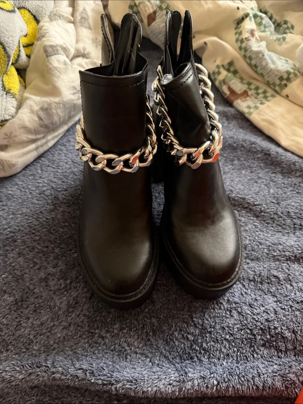 Madden Girl Black Platform Ankle Boots with Silver Chain